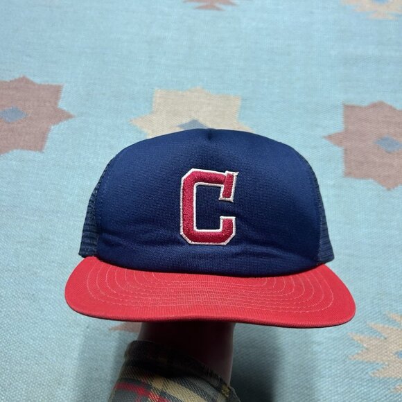 Vintage 80s trucker hat mesh cap Cleveland Indians plain logo MLB baseball - Picture 2 of 8